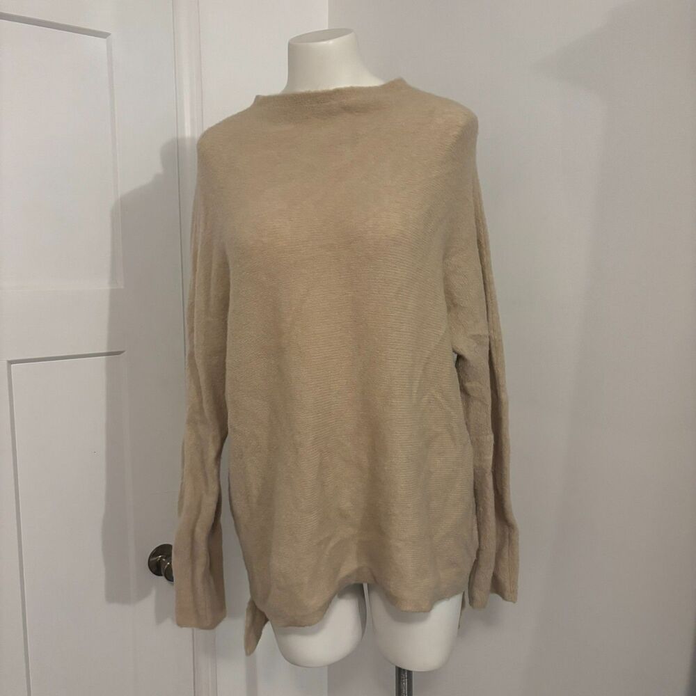 Eileen Fisher Medium Neutral Beige Lagenlook Mock Neck Wool Yak Blend Sweater